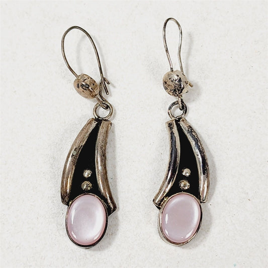 Vintage Sterling Silver Light Pink Stone Old Pawn Style Pierced Dangle Earrings