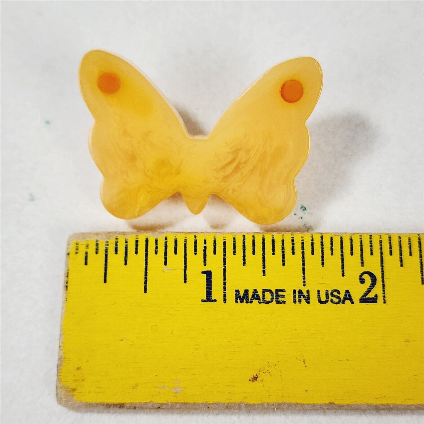 Vintage Yellow Swirl Catalin Bakelite Dot Butterfly Brooch Small