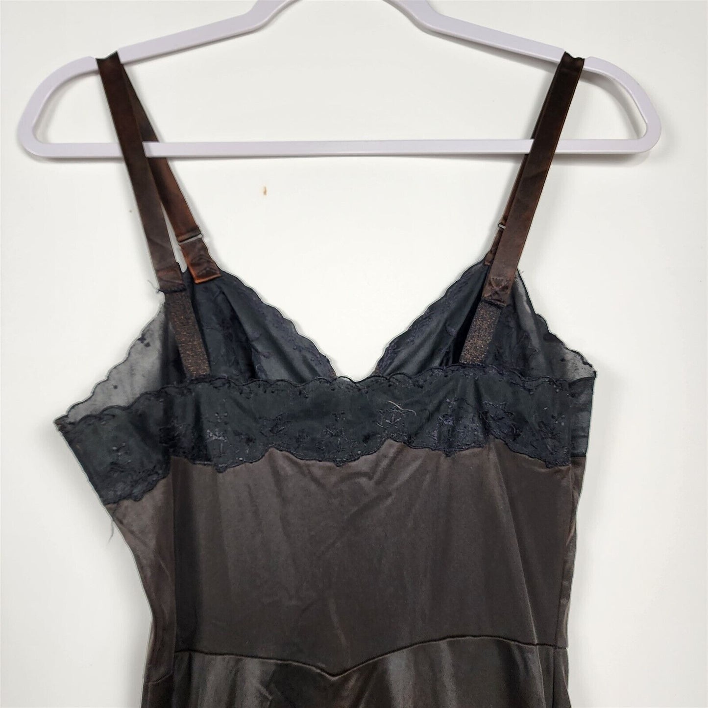 Vintage Laroo Black Nylon Lace Slip Dress Lingerie Womens 32