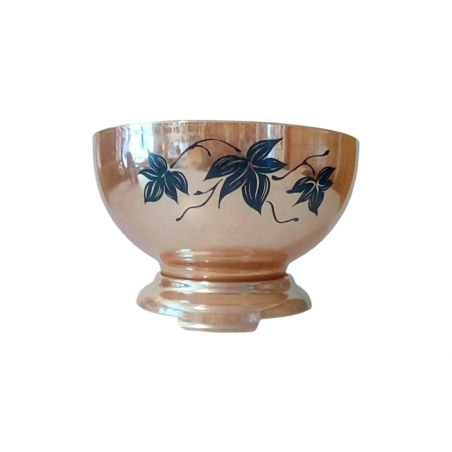 Anchor Hocking Fire King Peach Lustre Luster Floral Leaf Punch Bowl