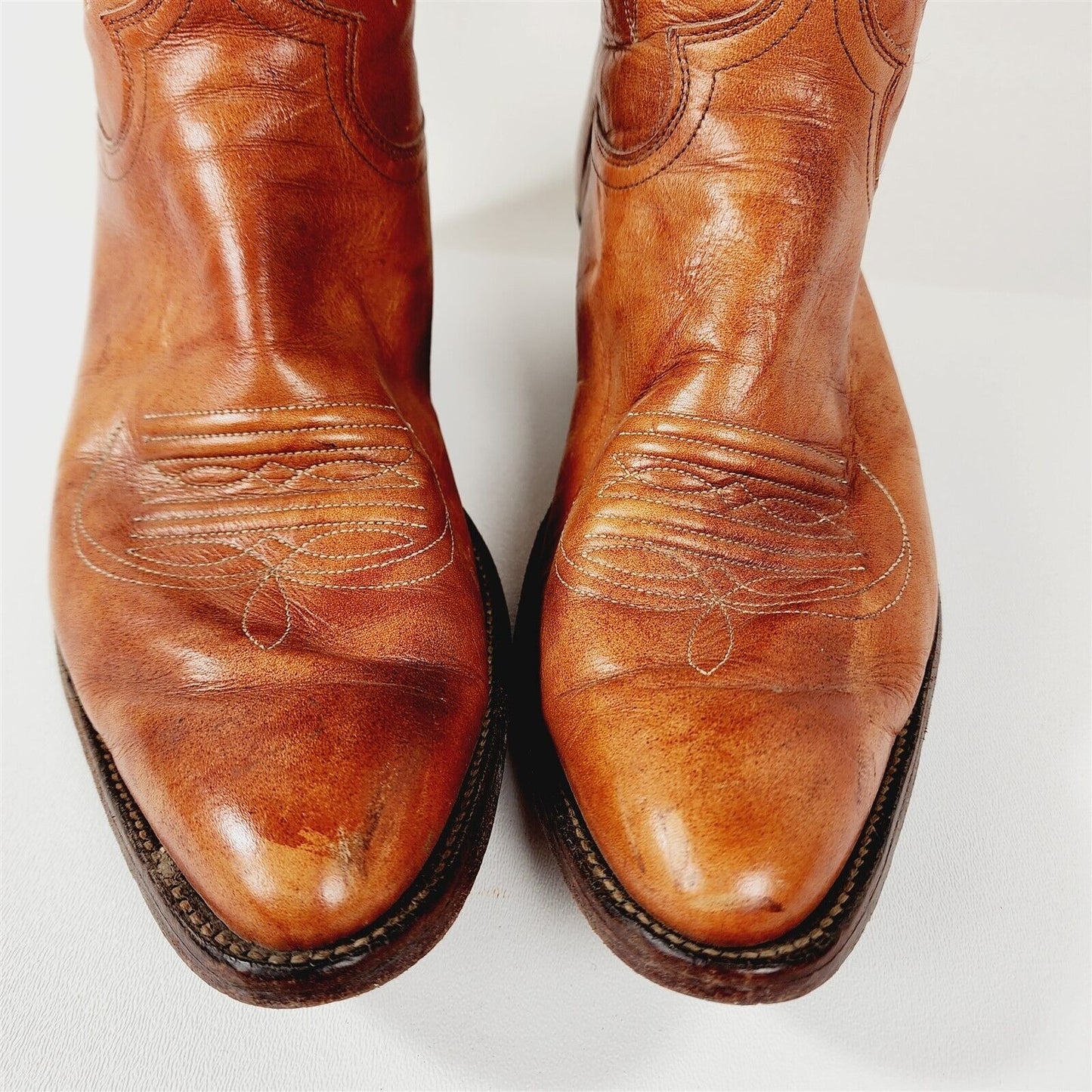 Vintage Justin Brown Leather Cowboy Boots Mens Size 8.5