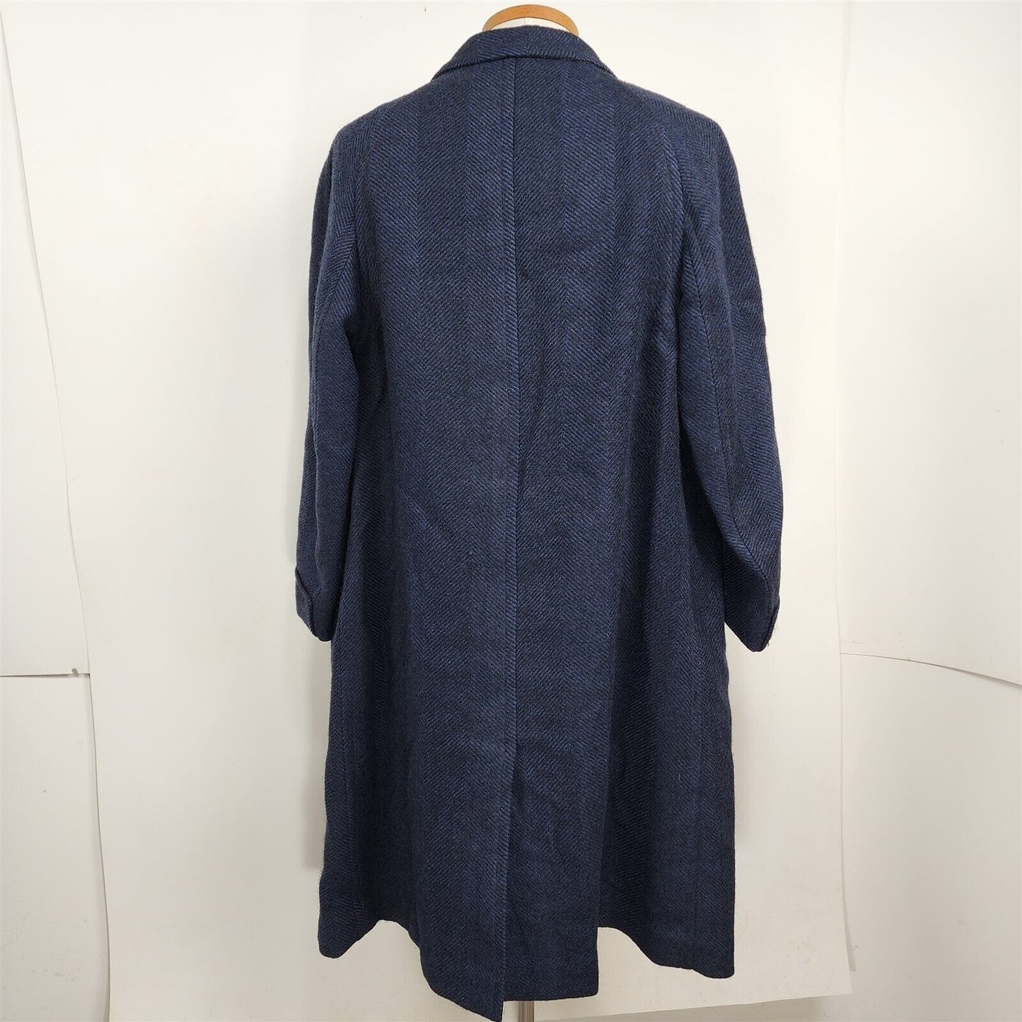 Vintage 1960s E. V. Price Blue Herringbone Over Coat Mens Size L/XL