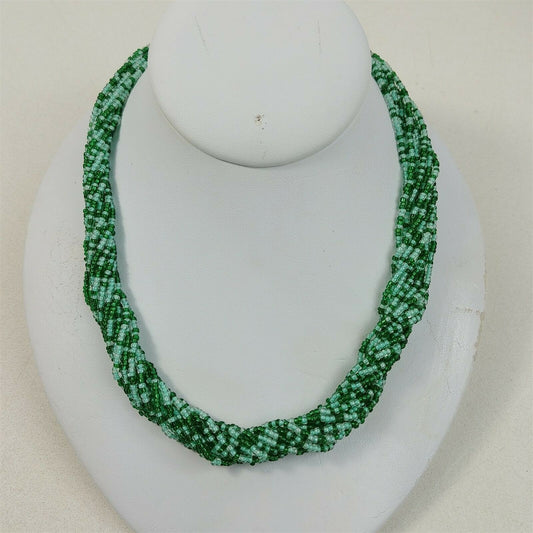 Green & Blue Seed Bead Layered Necklace 18"