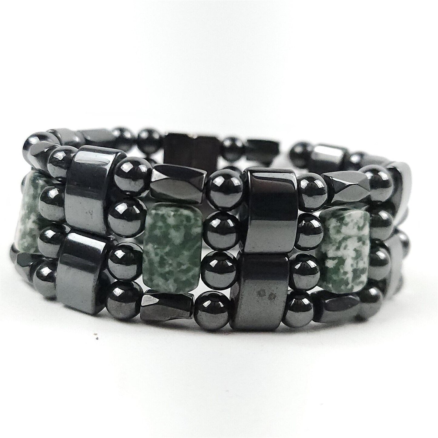 Black & Green Tree Agate Natural Stone Magnetic Bracelet Therapeutic Quad