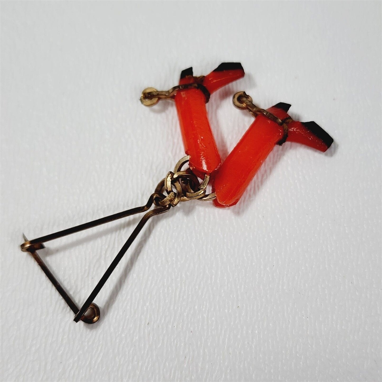 Vintage Red Plastic Cowboy Boots Western Dangle Pin Brooch