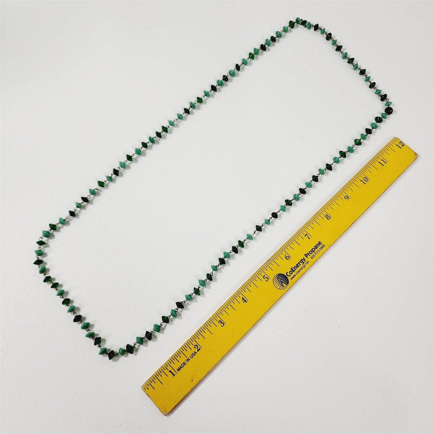 Vintage Blue & Green Glass Beaded Chain Flapper Necklace - 35"