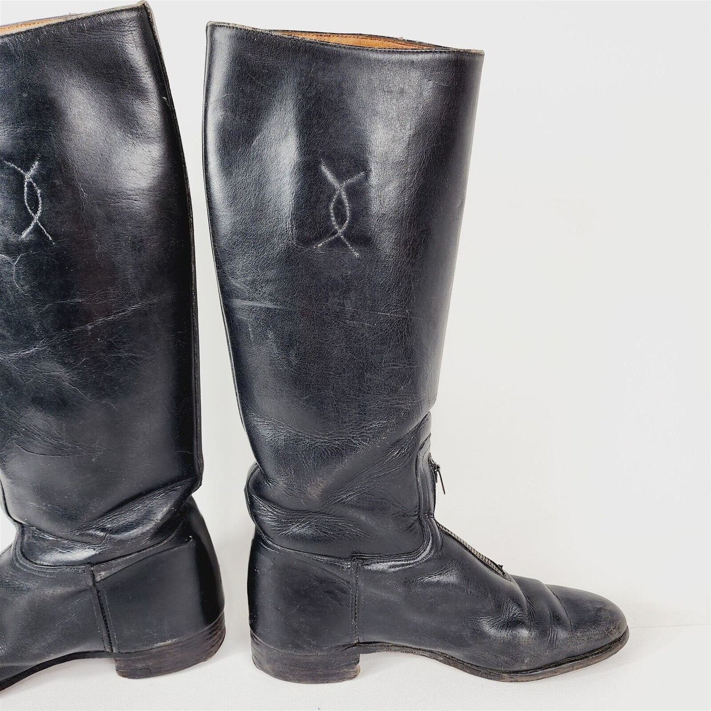 Vintage Black Leather Knee High Riding Boots Womens Size 5.5