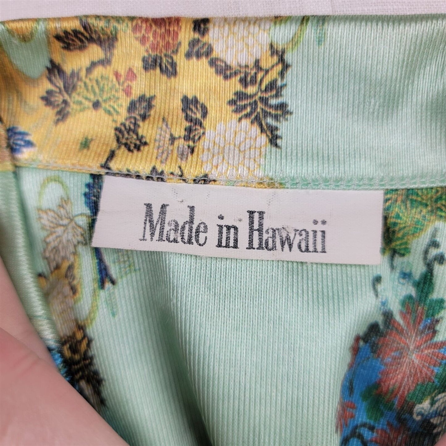 Vintage Asian Patterned Short Sleeve Floral Hawaiian Aqua Shirt Made in Hawaii