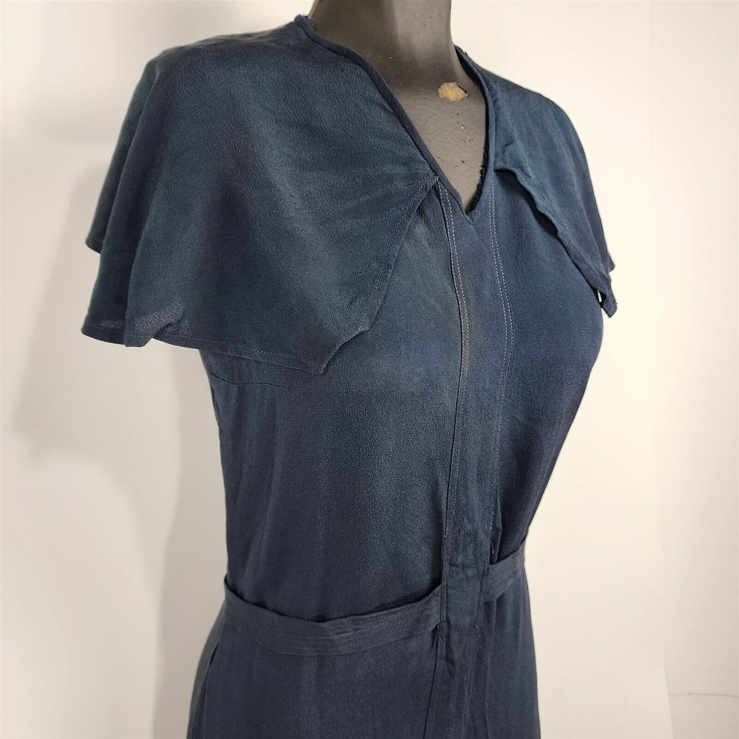 Vintage Dark Blue Short Sleeve Crepe Dress Costume Theatre