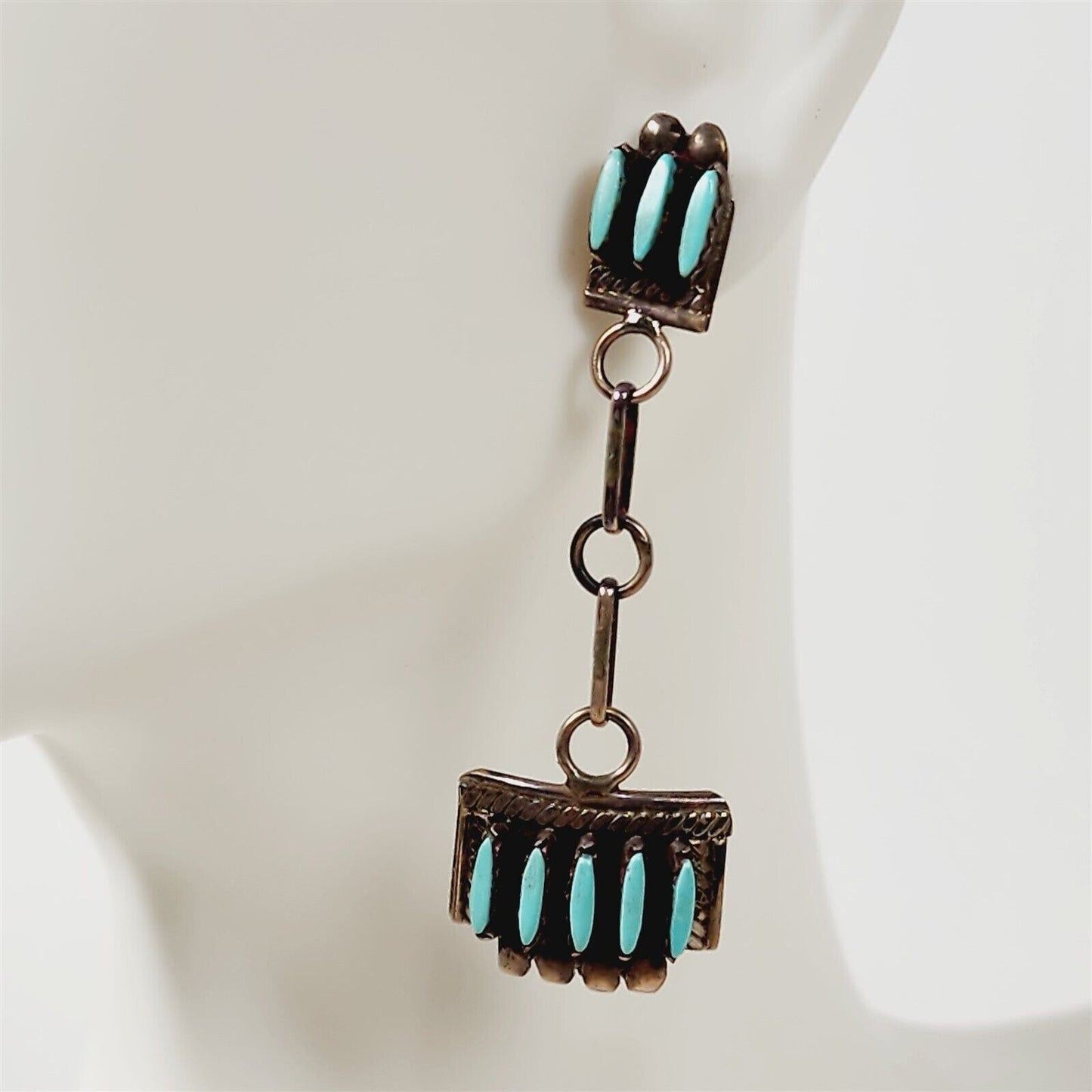 Vintage Native American Zuni Sterling Silver Turquoise Dangle Earrings