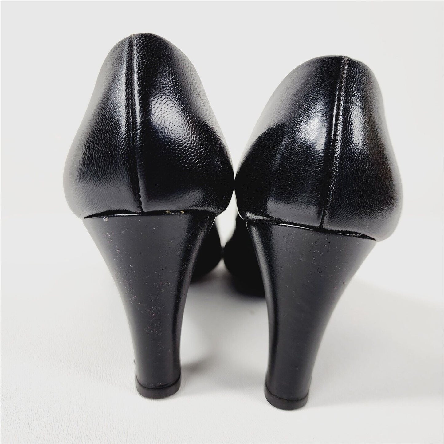 Vintage Selby Black Leather Block Heels Pumps Size 7.5