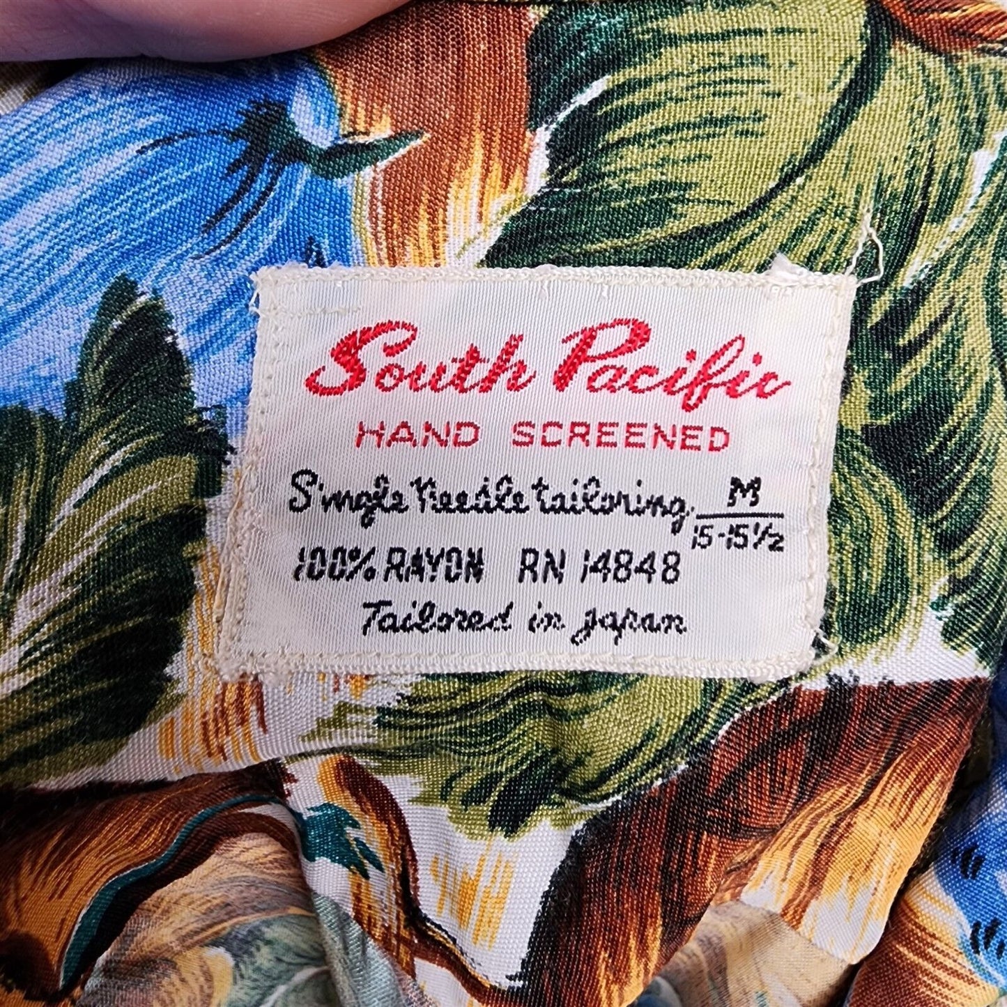 Vintage South Pacific Hand Screen Button Loop Hawaiian Tiki Shirt Mens M