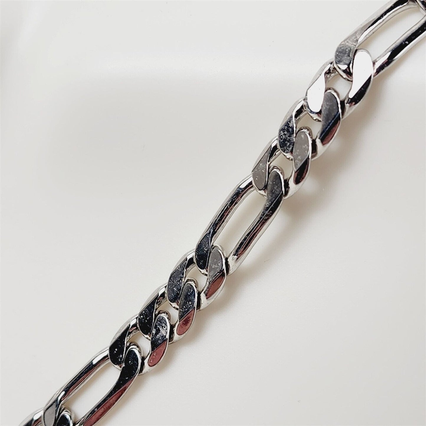 Rhodium Plated Necklace Bevelled Figaro Chain 6.25mm - 18"