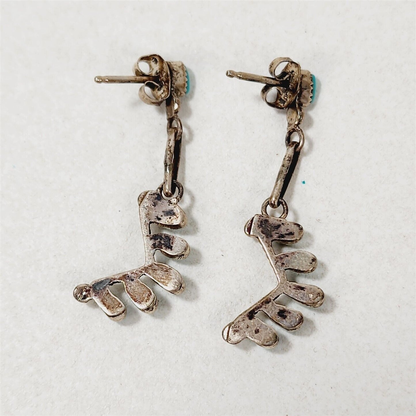 Vintage Native American Zuni Sterling Silver Turquoise Post Dangle Earrings