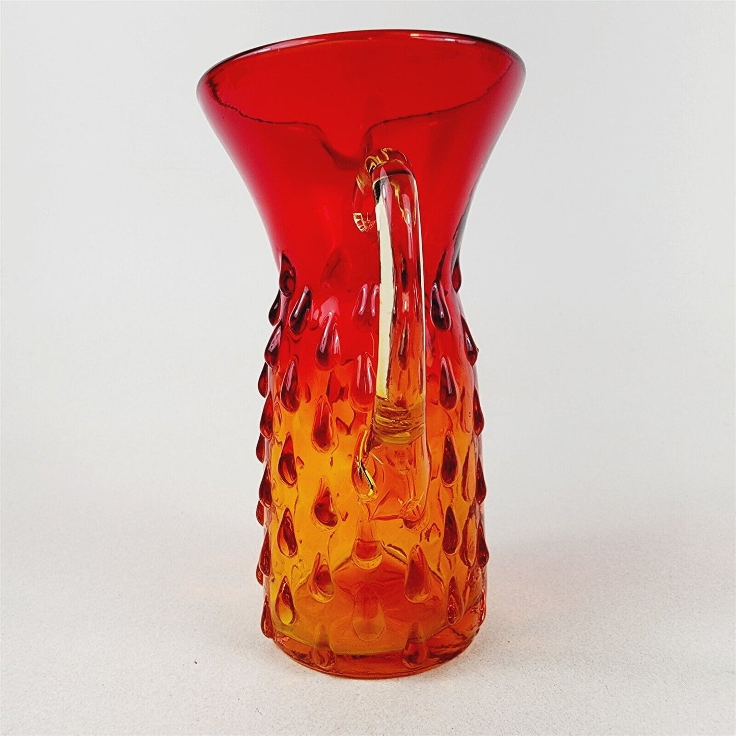 Vintage Hand Blown Art Glass Amberina Pitcher Hobnail MCM - 5 7/8" tall