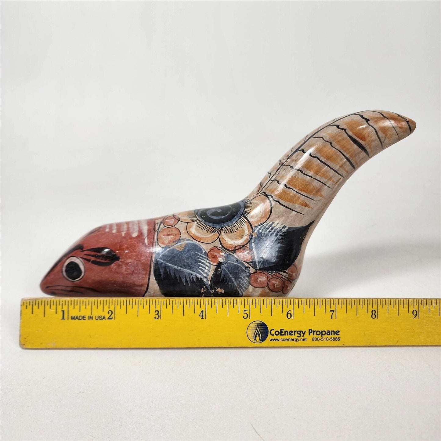 Vintage Tonala Squirrel Mexican Pottery Signed Hand Painted Folk Art - 10" long