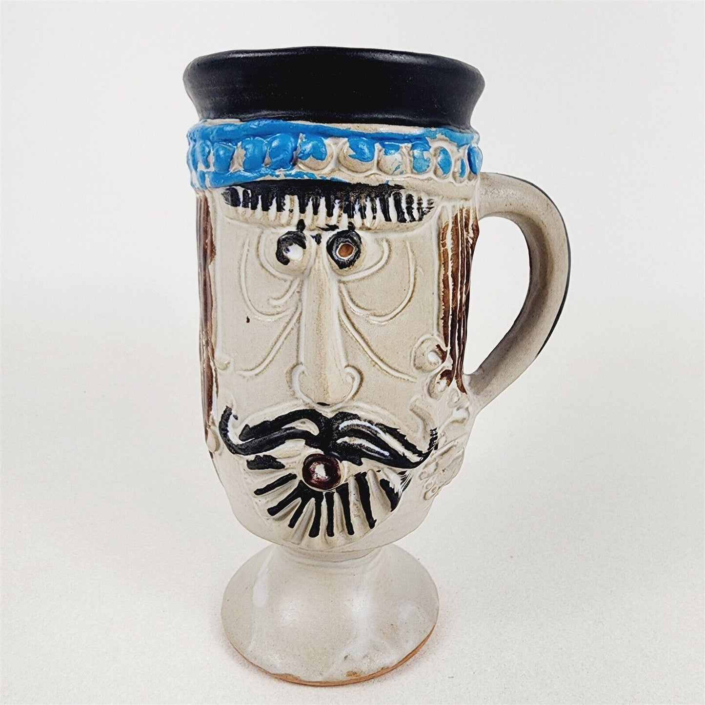 Vintage Pacific Stoneware 1971 Bennet Welsh Face Mug Hippie Headband Abstract