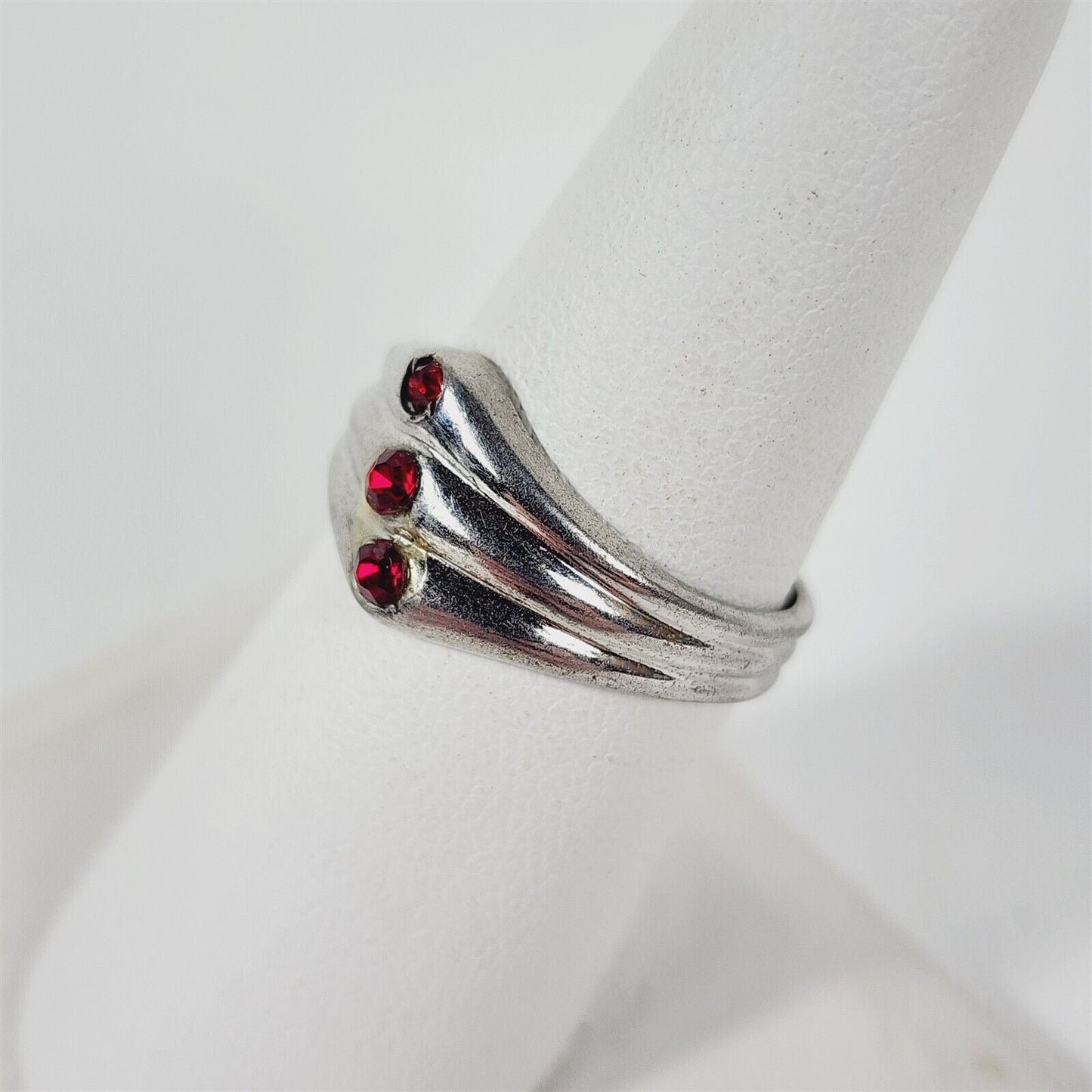 Vintage Sterling Silver Red Rhinestone Ring Size 8.5