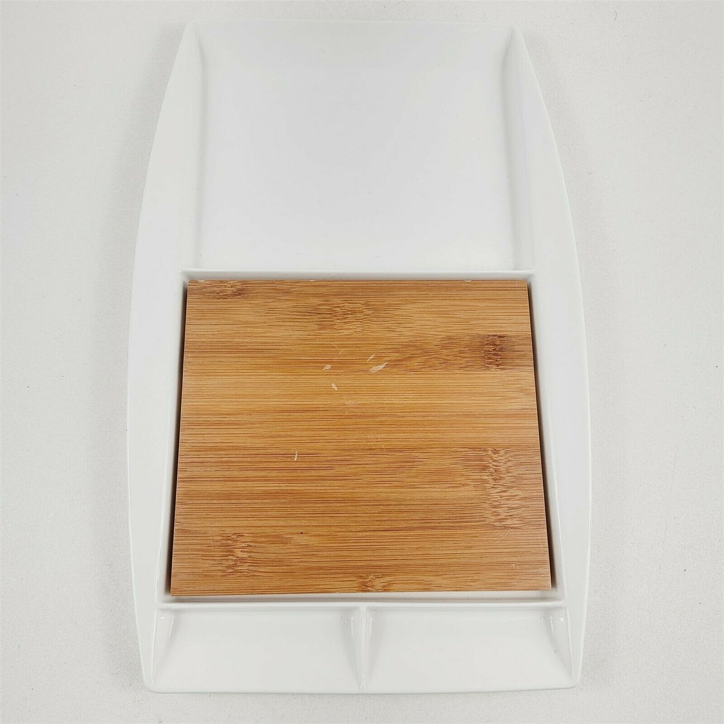 Ciroa White Ceramic Serving Tray with Bamboo Insert 13.5" x 8.5"