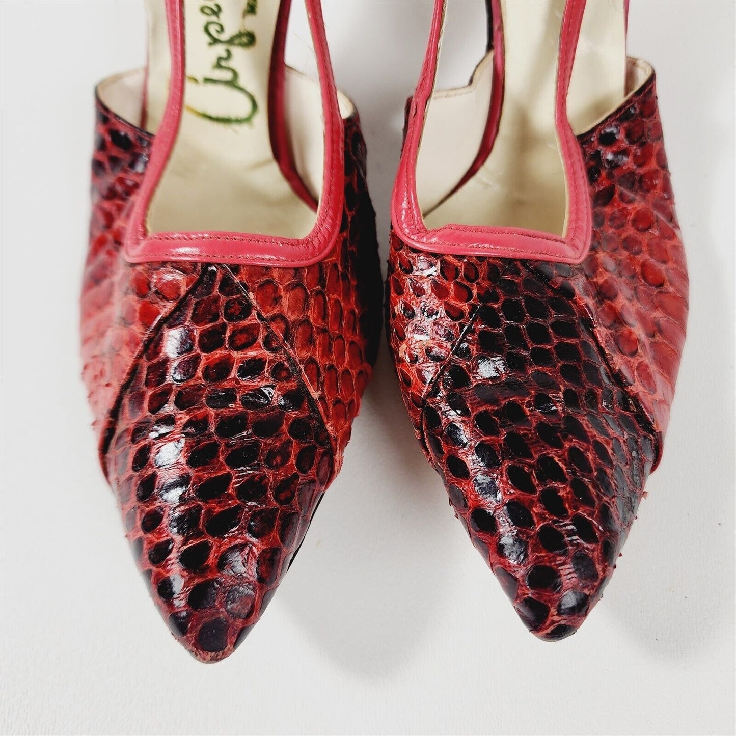 Vintage Arpeggios Red Snakeskin Leather Pumps Heels Womens Size 6