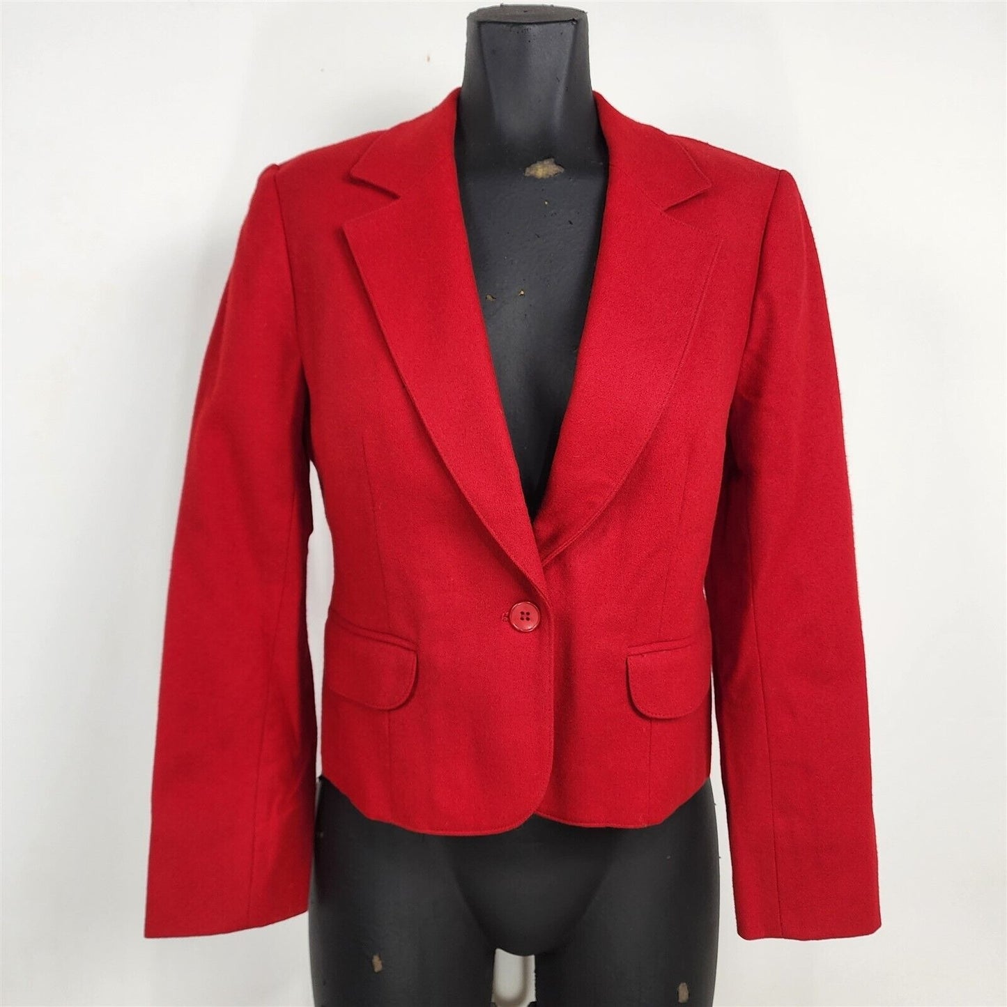 Vintage Solid Red Wool Skirt Suit Set Womens Size 4 Petite