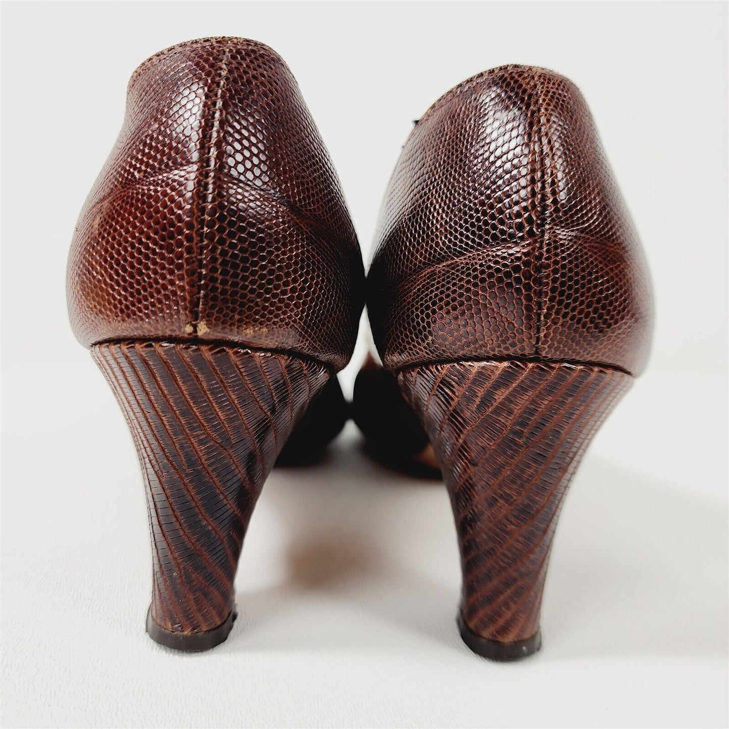 Vintage Foot Flairs Brown Reptile Leather Heels Shoes Size 6.5/7