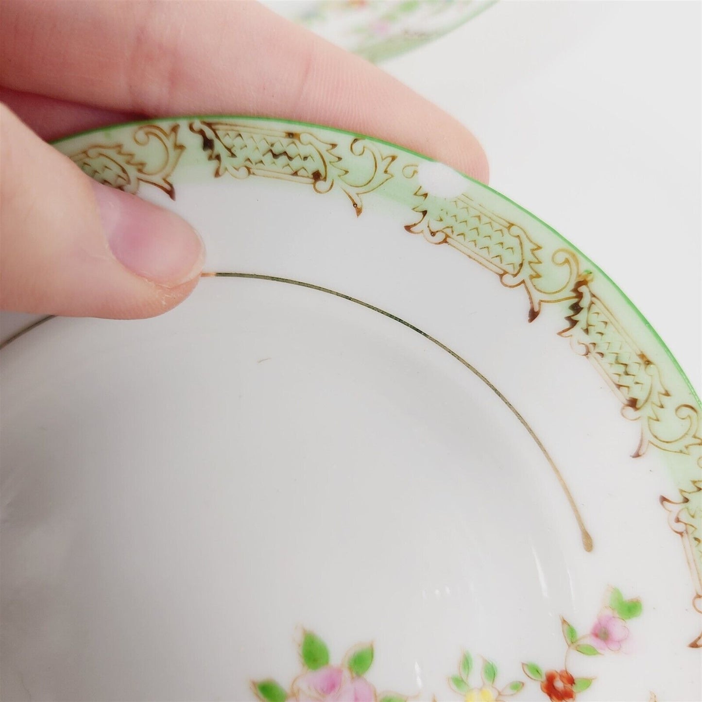 Vintage 20 Piece Porcelain Childs Tea Set Dishes Japan Green Floral Plates Cups