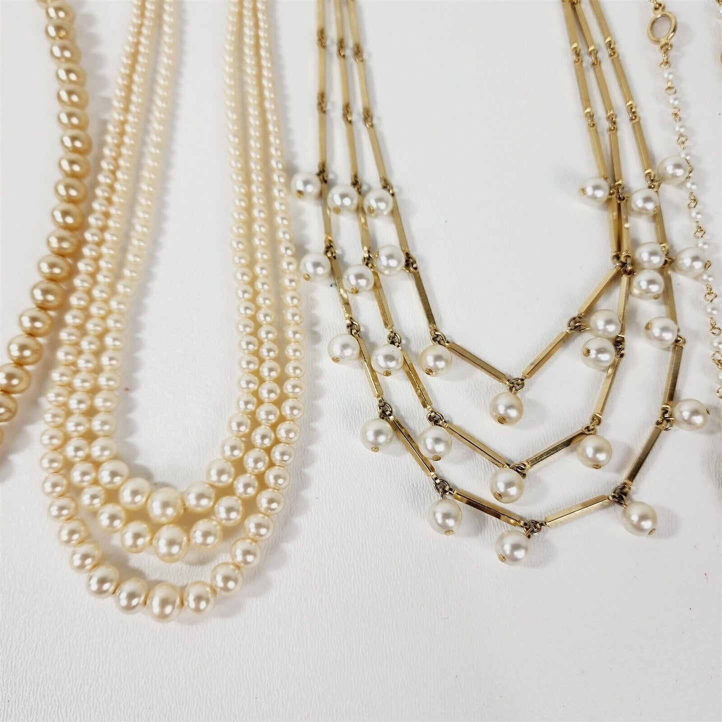 6 Vintage Faux Pearl Beaded Retro Necklaces