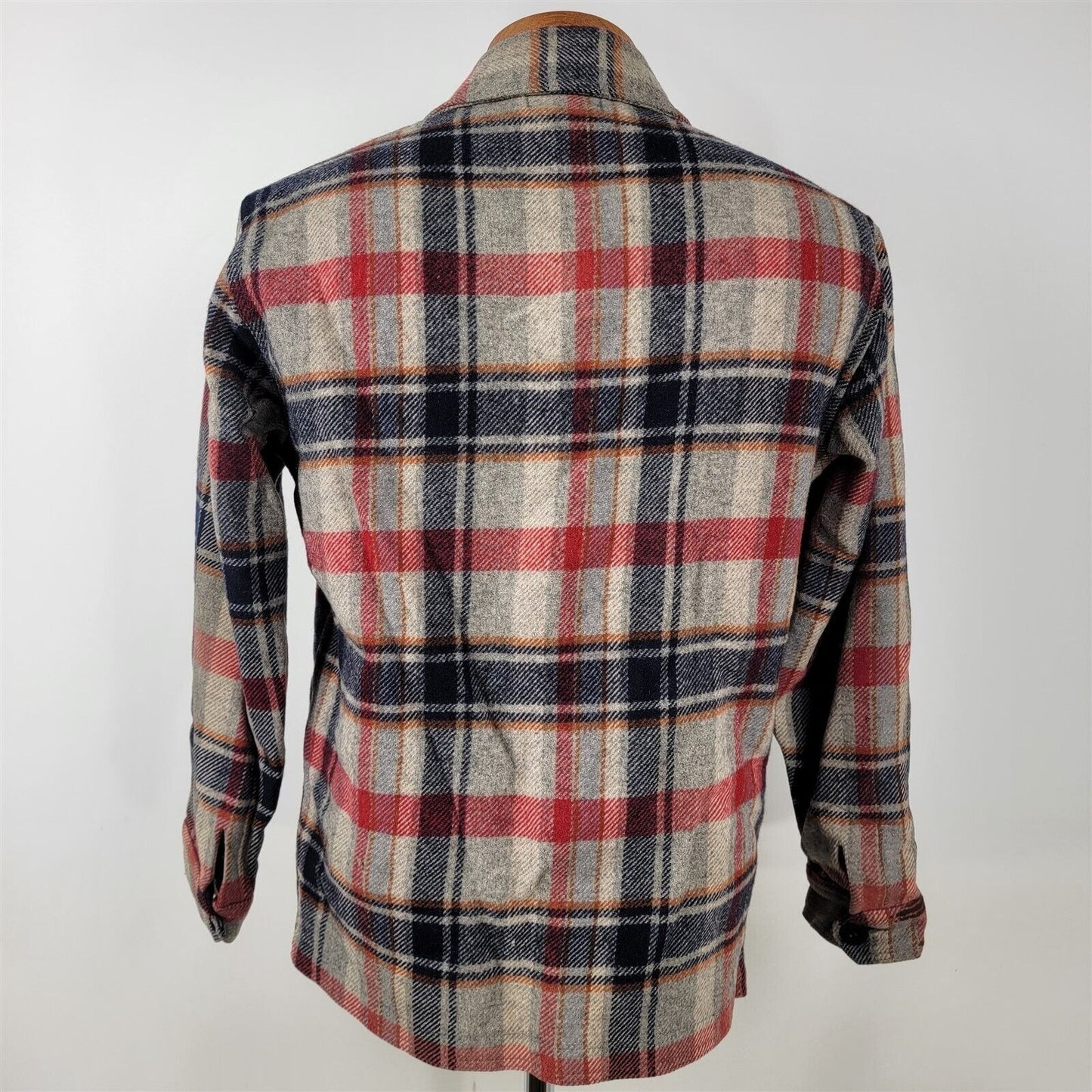 Vintage Pendleton Red Blue Plaid Button Front Wool Jacket Mens Size M