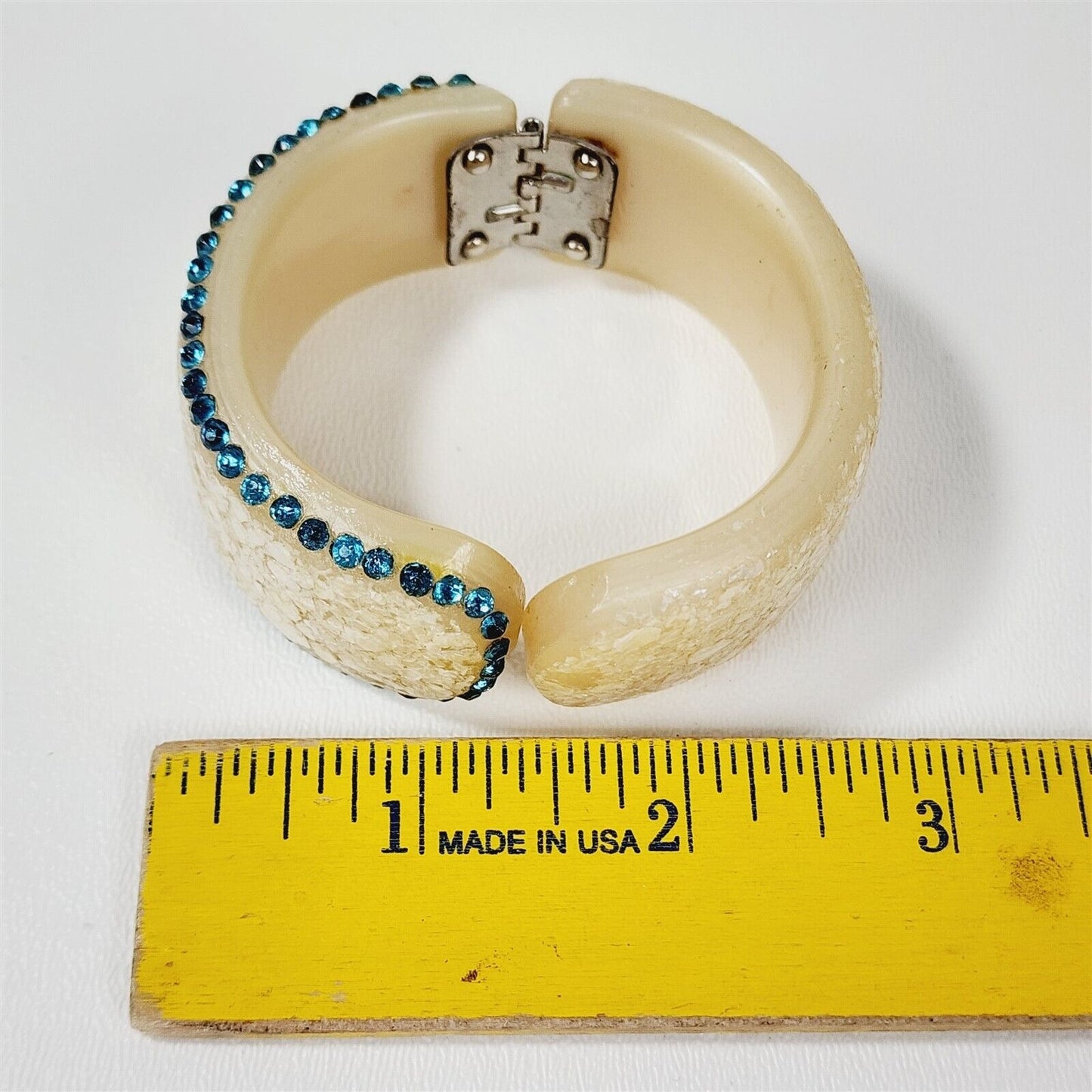 Vintage 1950s Pearlescent Blue Rhinestone Lucite Clamper Clamp Bracelet