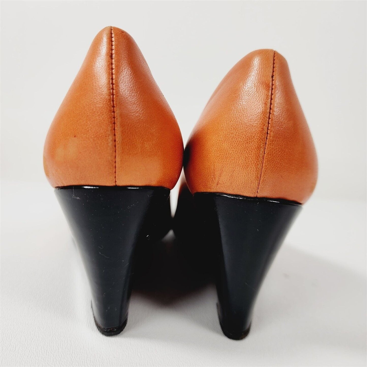 Vintage Arsho for Shoe Biz Orange Leather Peep Toe Wedge Heels Shoes Size 6