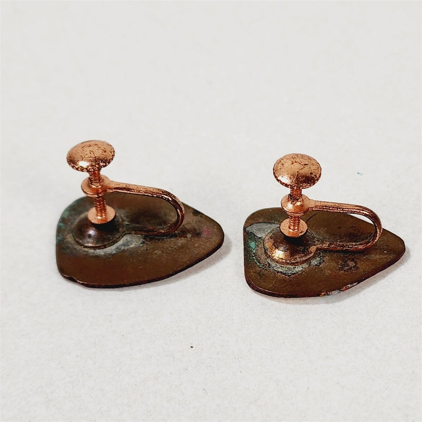 Vintage Copper White Abstract Enamel Screw Back Earrings