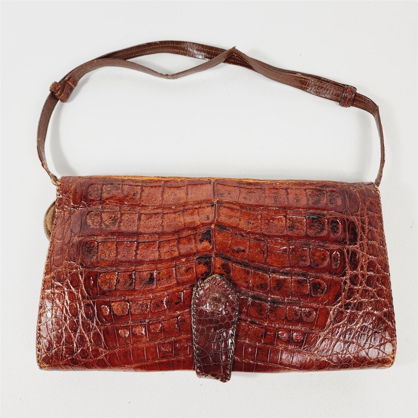 Vintage Alligator Leather Handbag Purse Shoulder Bag Adjustable Strap