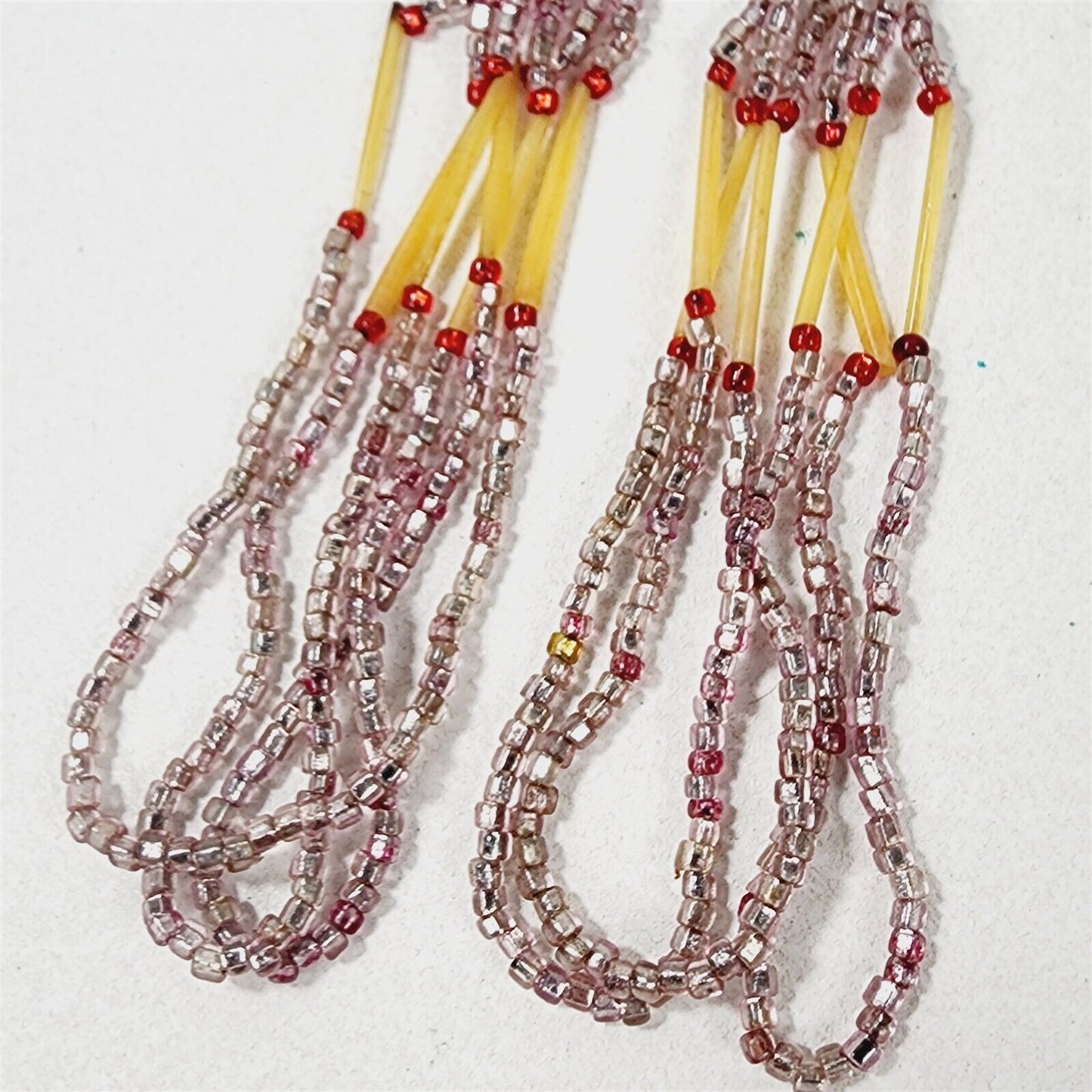 Vintage Native American Porcupine Quill Light Pink Seed Bead Earrings Boho