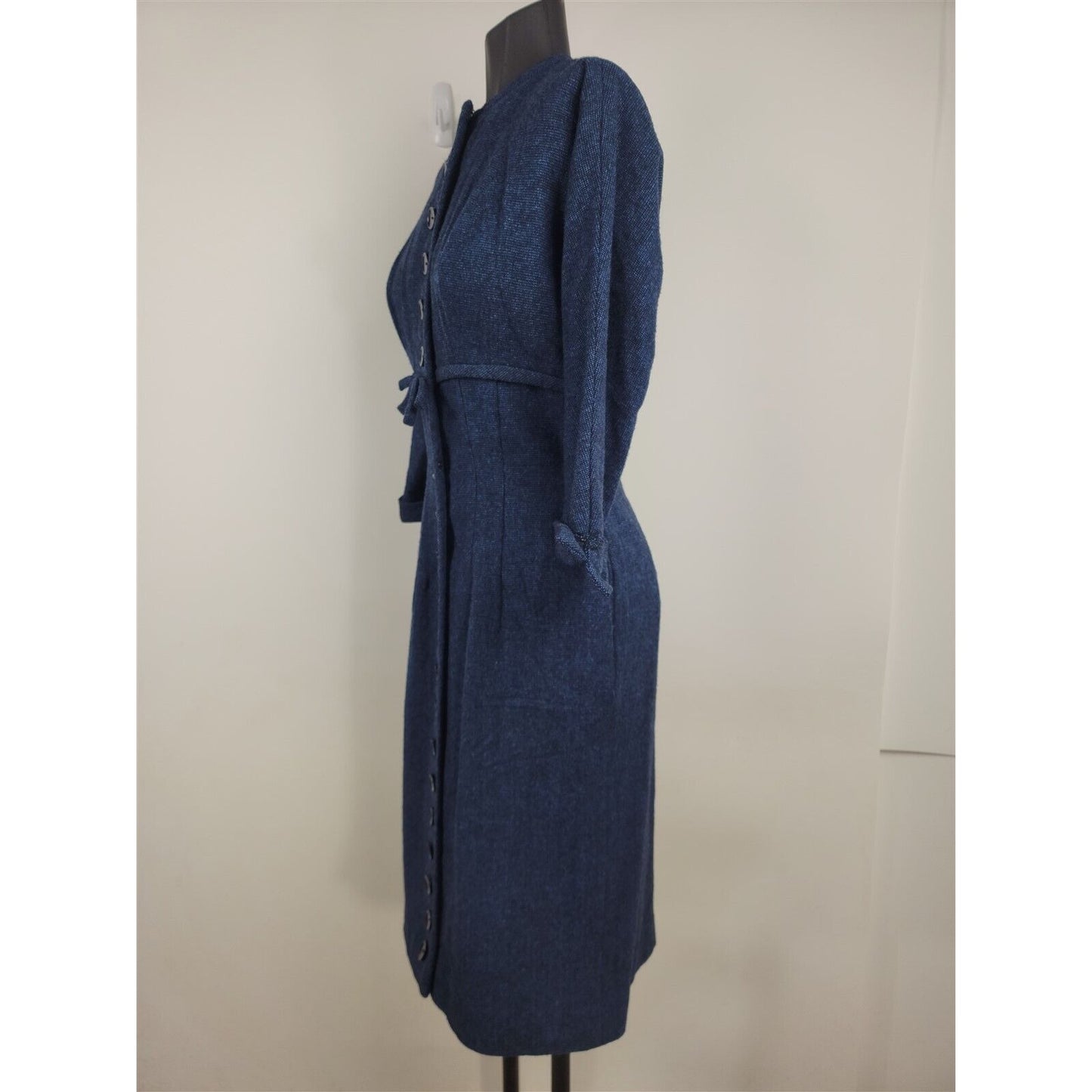 Vintage 1950s R&K Originals Navy Blue Wool Button Front Dress Womens M