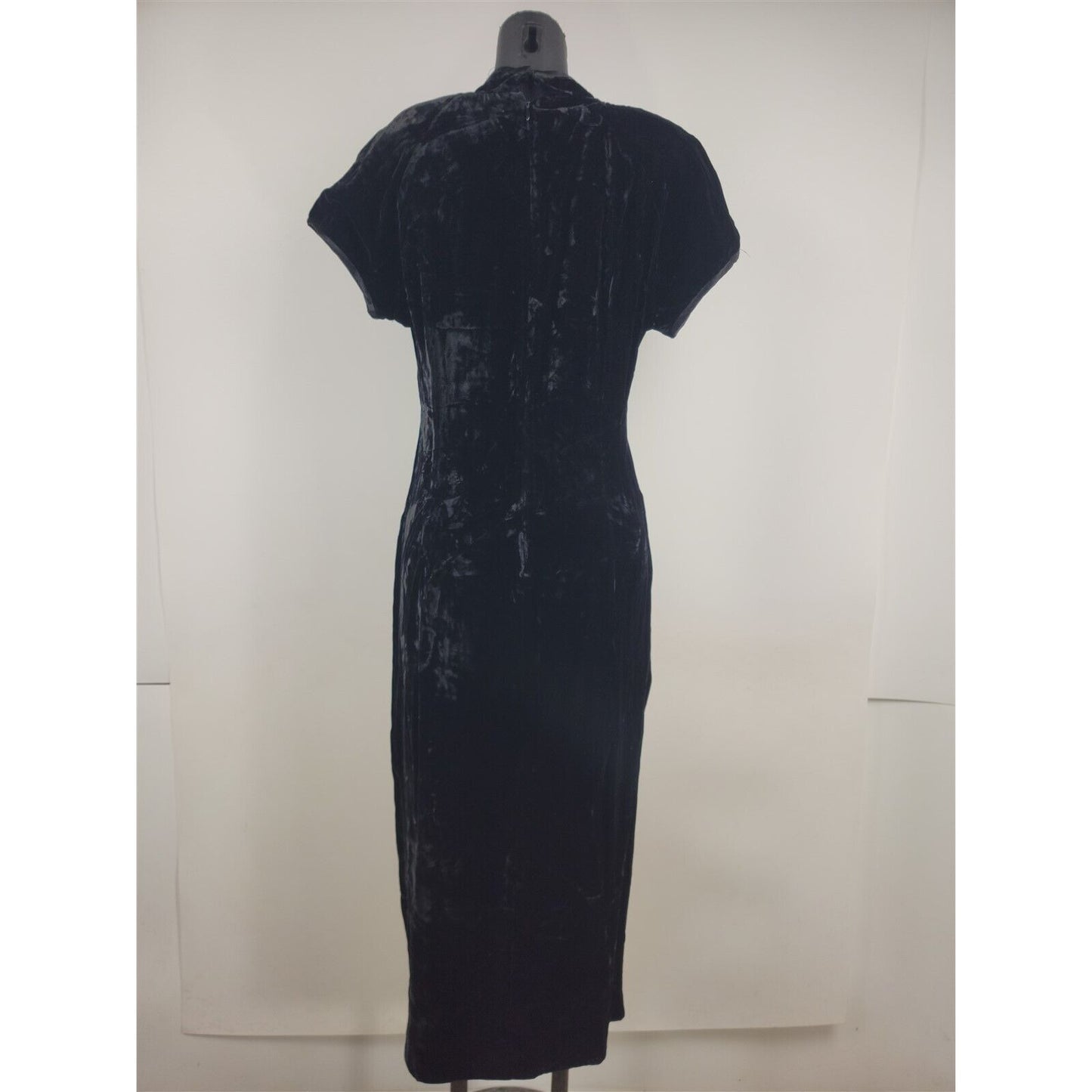 Vintage Virgo II Black Velvet Short Sleeve Maxi Dress w/ Slit Womens 12