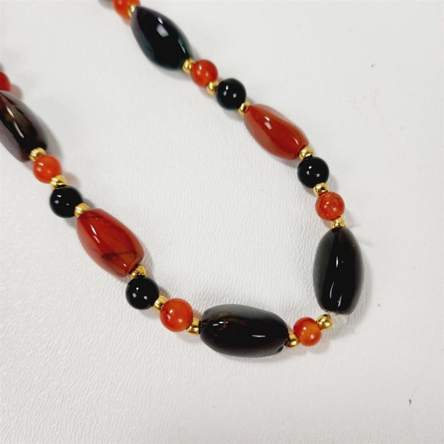 Vintage Multi Color Jasper Agate Semi Precious Stone Bead Necklace - 26"