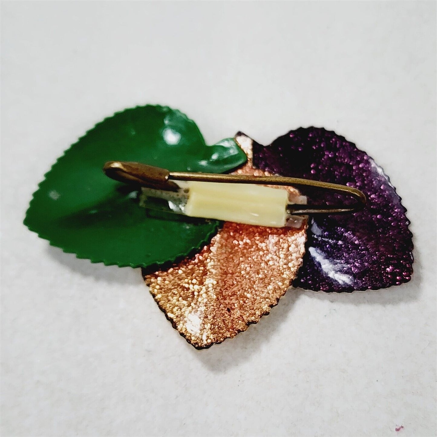 Vintage Celluloid Leaf Brooch Brown Cream & Green