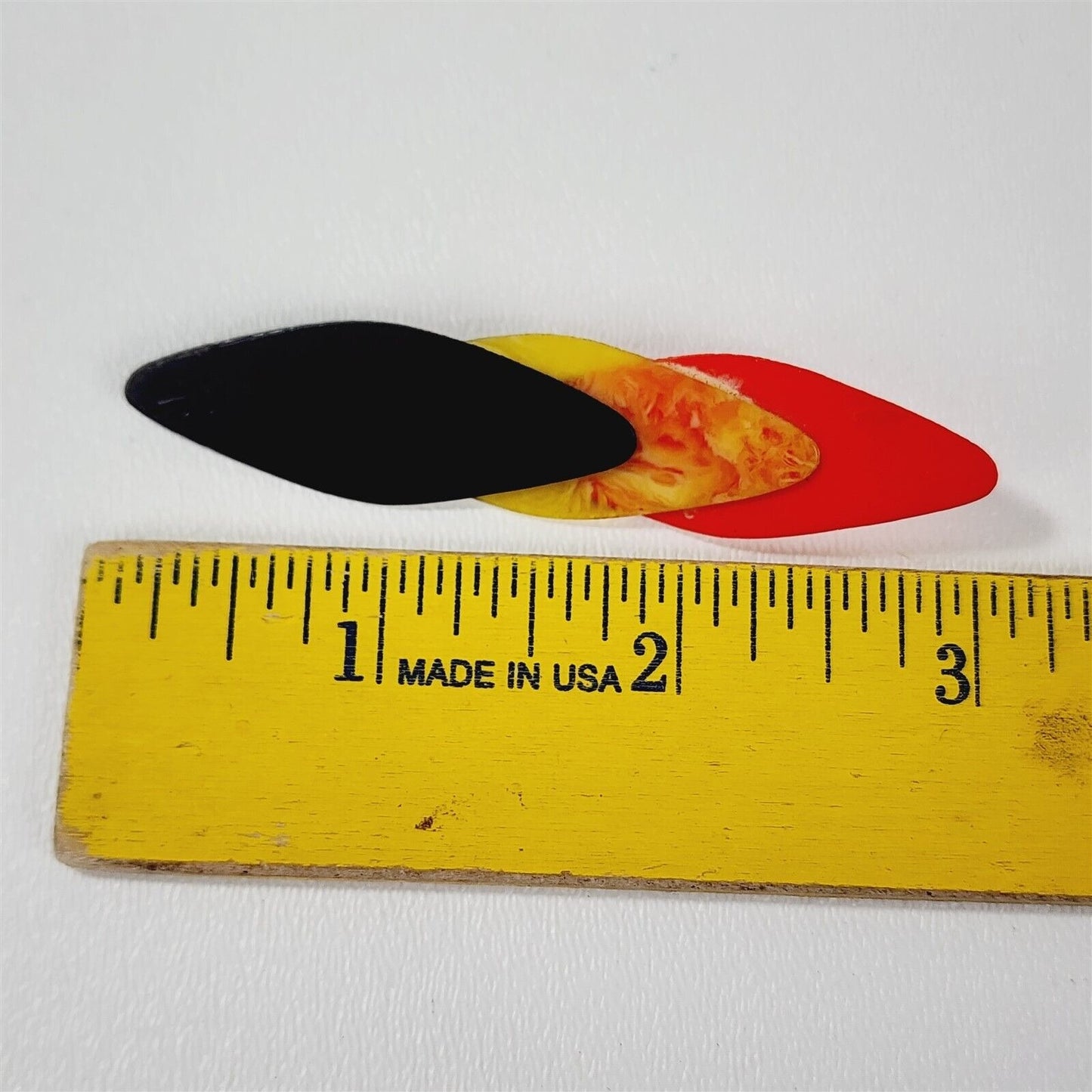 Vintage Thin Plastic Red Black Yellow Swirl Layered Pin Brooch