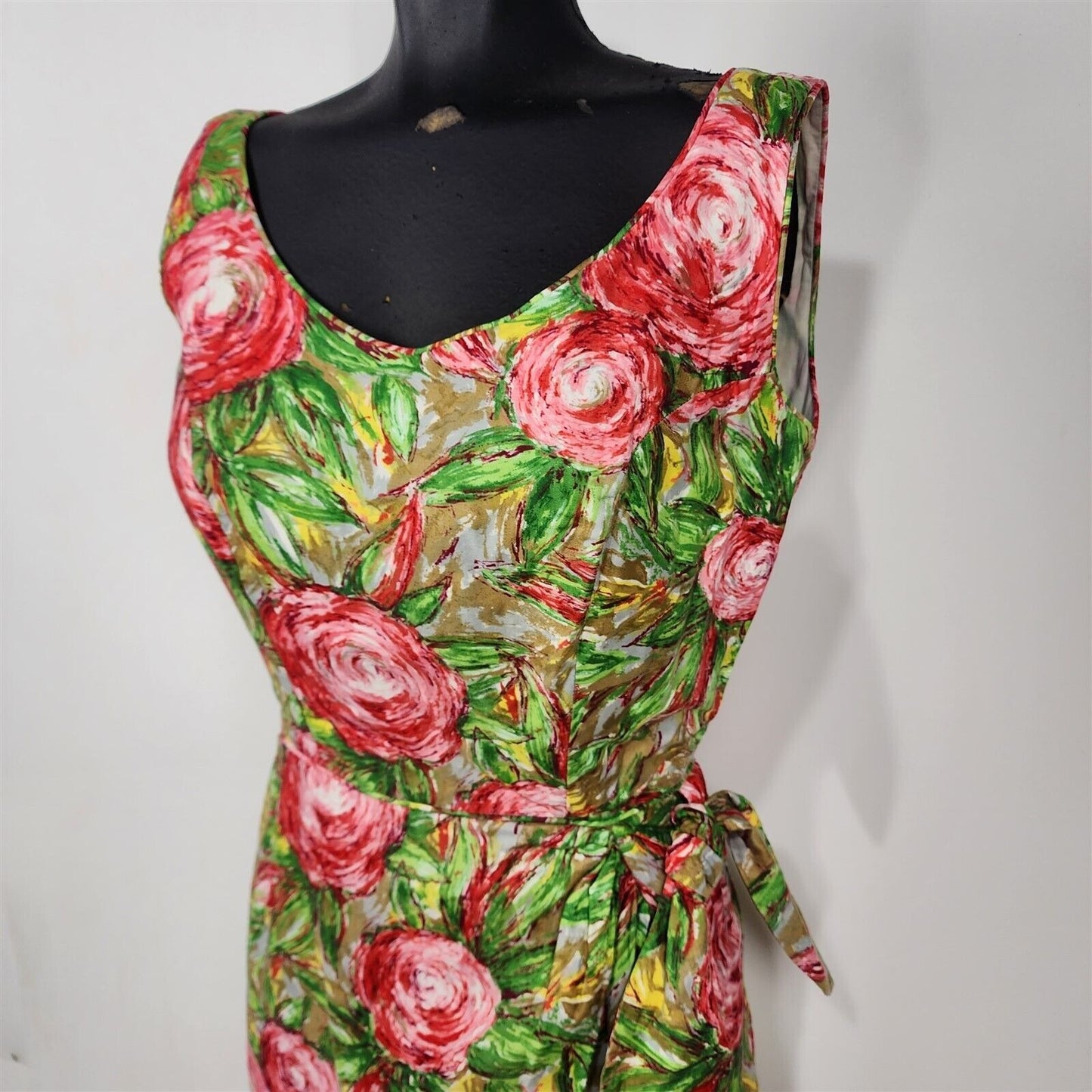 Vintage 1970s Tori Richard Honolulu Green & Pink Floral Hawaiian Maxi Wrap Dress