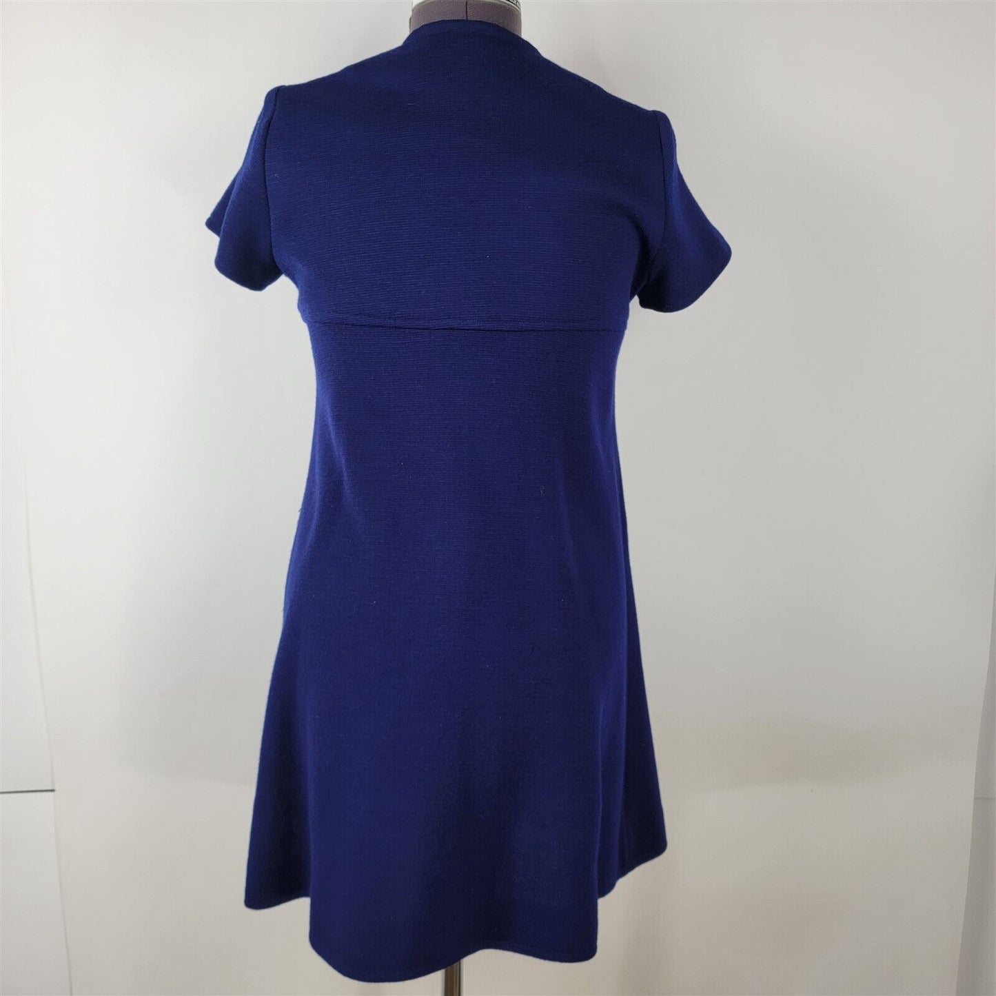 Vintage 1970s Frederick & Nelson Blue Wool Knit Short Sleeve Button Front Dress