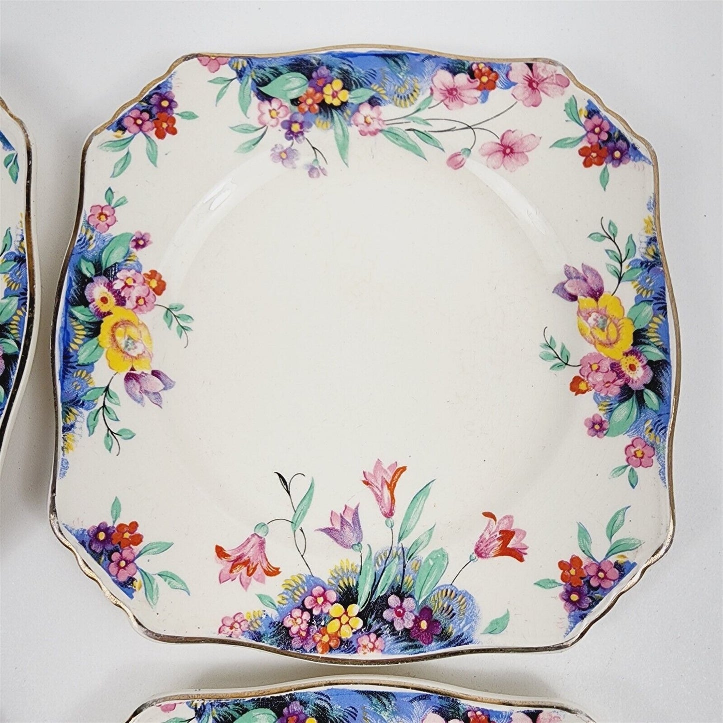 4 Vintage Royal Winton Grimwades Floral Square Bread & Butter Plates - 6 1/4"